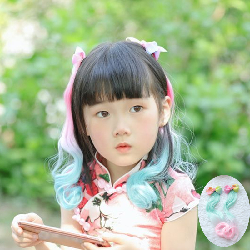 Cross-border e-commerce new colorful wig children's bow gradient hair clip ribbon top clip princess hair accessories hair flower full figure