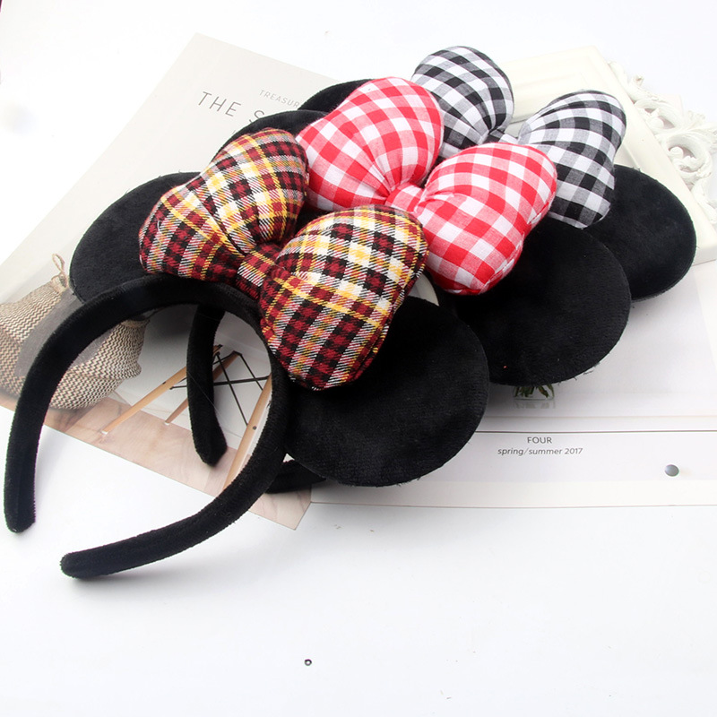 New Plaid Control Preppy Bow Headband Minnie Black Ear Headband Princess Headband High-Grade Small Fresh Hair Accessories Application Scenario