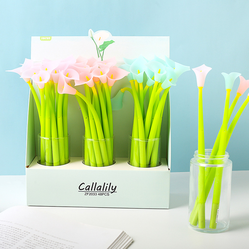 Zhongfan Zf2033 Calla Lily Neutral Pen Silicone Plant Modeling Pen Meet Light Color Change Learning Stationery Creative Pen