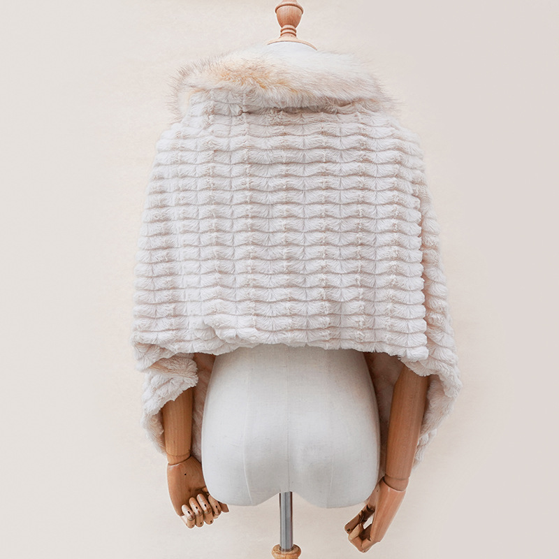 Autumn Winter 2022 Europe And The United States Imitation Rabbit Hair Splicing Fox Fur Stripes Imitation Fur Cape New Women's Temperament Cloak Specification drawing