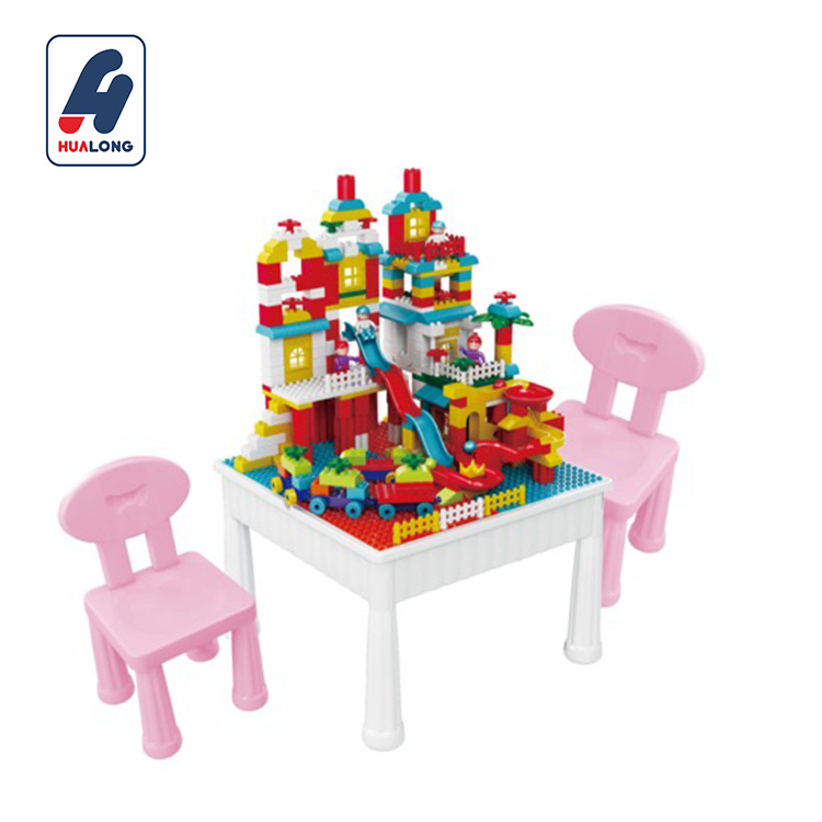 Multifunctional children's puzzle learning games wooden table toys compatible with building blocks table and chair one table and two chairs manufacturers wholesale Hualong toys details Picture