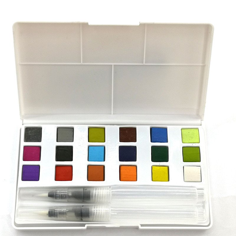 固体水彩颜料套装 18色初学者美术手绘学生儿童画笔透明水笔水粉详情图2
