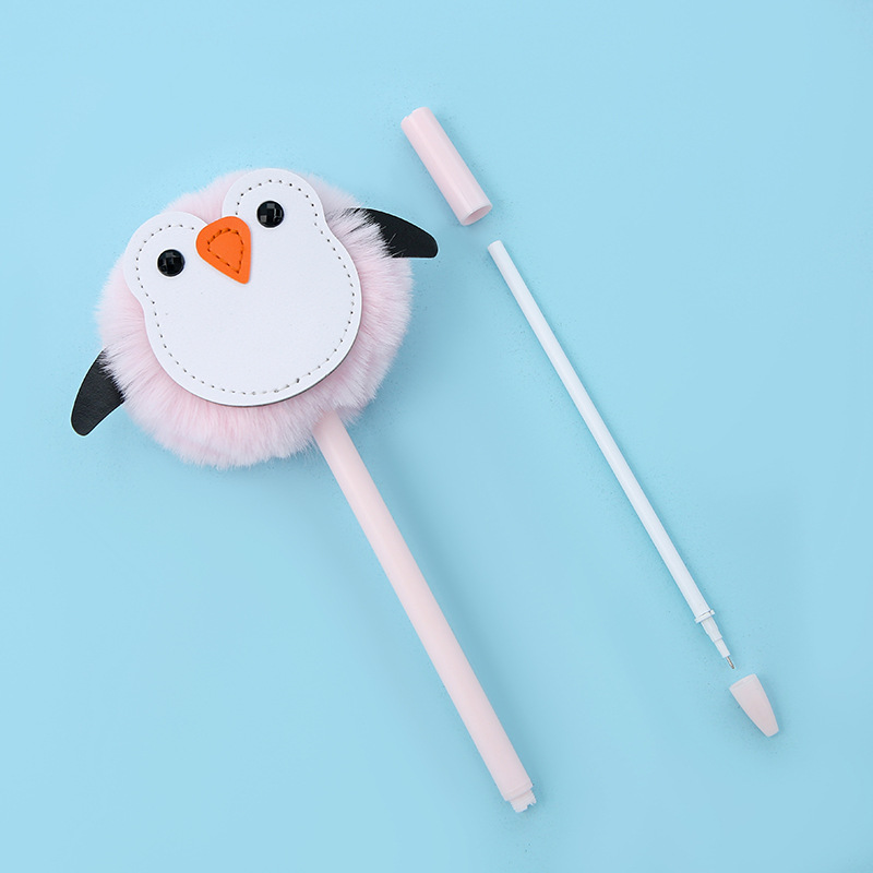 Wholesale of creative and fresh water-based pens with a girlish heart, cartoon cuteness, black eyes, penguin signature pens in boxes Specification image