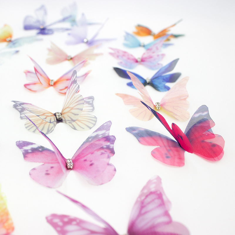 Dreamy chiffon butterfly with diamond double-layer chiffon butterfly diy bridal hair accessory headwear material Instagram hit butterfly Item Picture