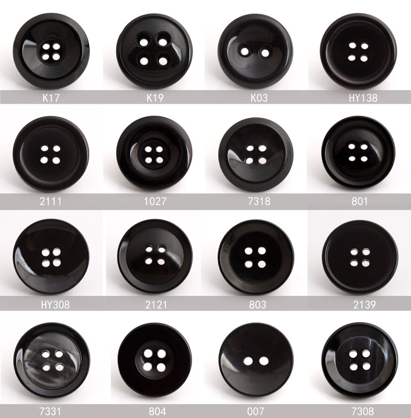Wholesale resin buttons, four-eye buttons, coat and suit buttons, all-black series, combination round buttons Item Picture