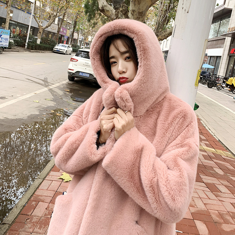 2022 Winter new style fur coat with thickened mink fur, mid-length hooded and large-sized fur faux fur coat Specification image
