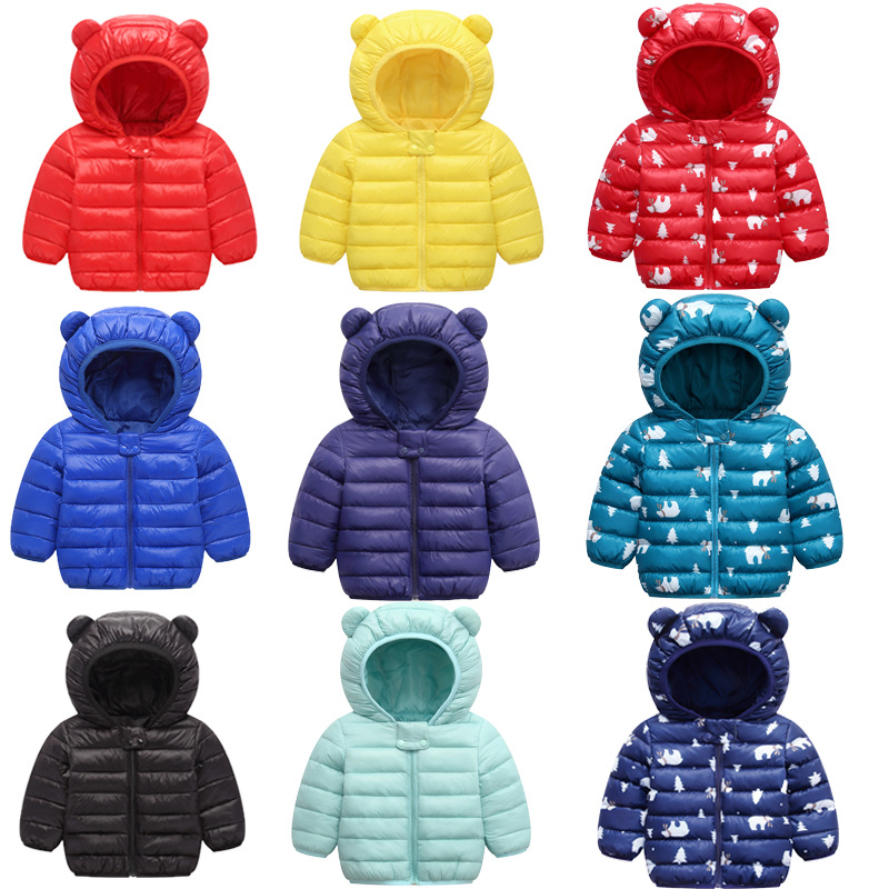 Winter children's down cotton-padded clothes, light and thin, small and medium-sized children's down cotton-padded clothes, cute cotton-padded jackets for babies' ears