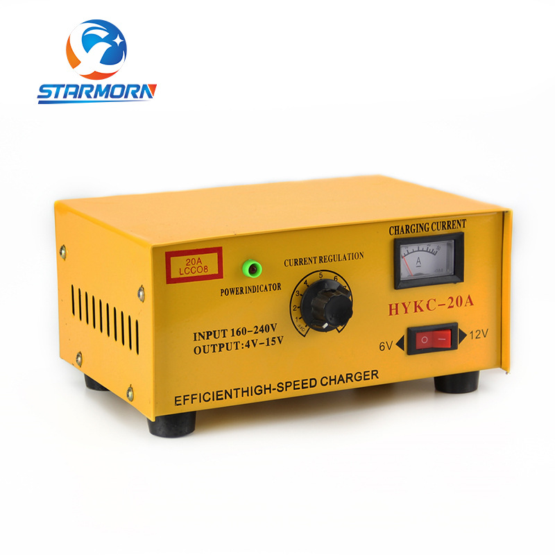 The manufacturer sells multi-functional battery 20A car chargers, 6V-12V manual adjustable motorcycle chargers for export Item Picture