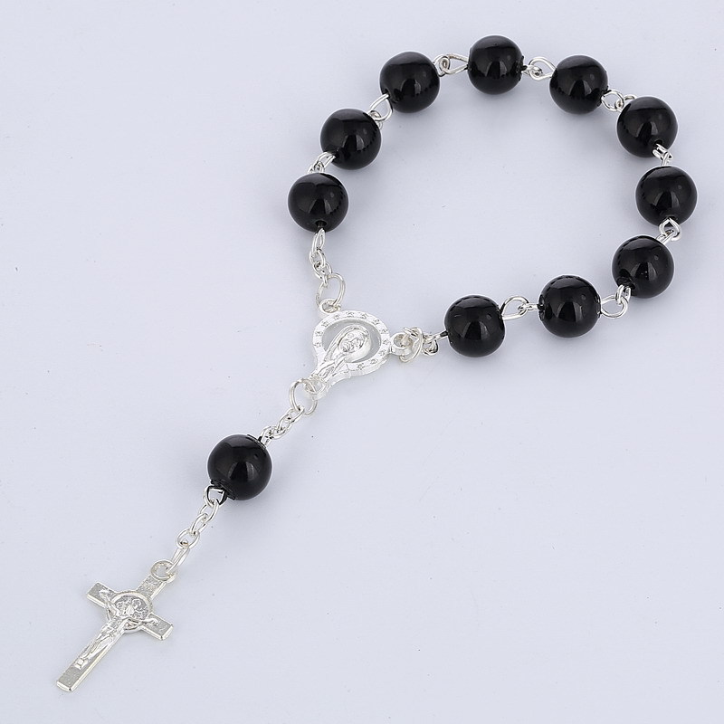 Europe And The United States Foreign Trade Selling Classic 12-Color Glass Pearl Cross Rosary Beads Religious Bracelet Lovers Jewelry Factory Direct Sales