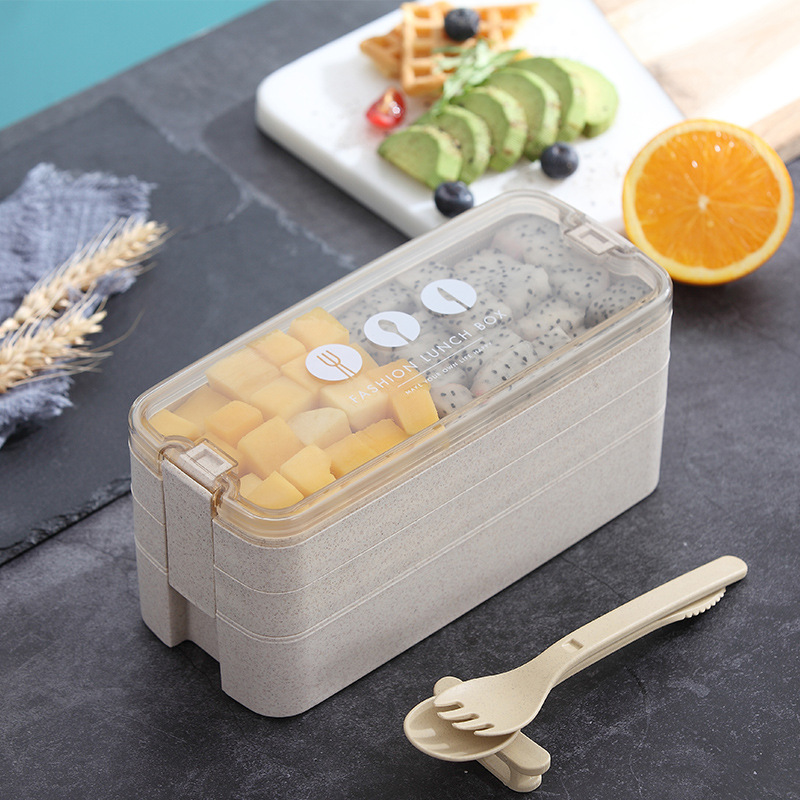 Lunchbox para estudiantes lunchbox para bento de trigo horno de microondas plástico crisper box estilo japonés triple capa multi compartimento 1.1L Application Scenario