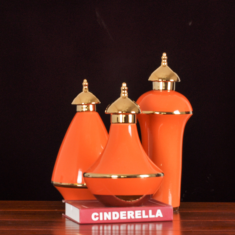 复古造型金边陶瓷花瓶摆件客厅餐厅电视柜玄关家居软装饰品