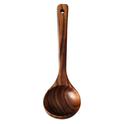 Tao Bao Wang Teak soup spoon, unpainted solid wood long-handled household extended clay pot spoon for soup, porridge and congee Item Picture