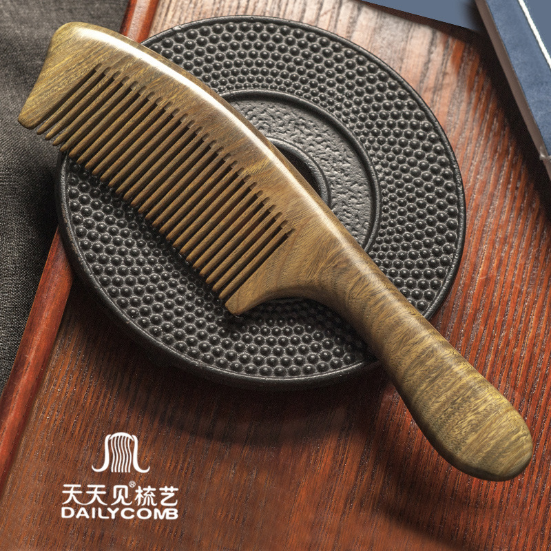 Every Day See Green Sandalwood Comb Whole Wood Paraguay South American Green Sandalwood Long Handle Sandalwood Comb Green Sandalwood Comb