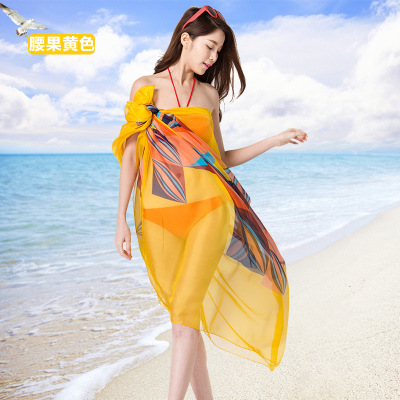2019 New Scarf Female Chiffon Silk Scarf Female Spring/Summer Korean Version Long Seaside Super Beach Shawl Gauze Scarf details Picture