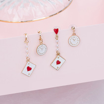 Korean girl asymmetrical poker clock earrings Sweet Alice Dripping Pearl cute stud earrings ear clips