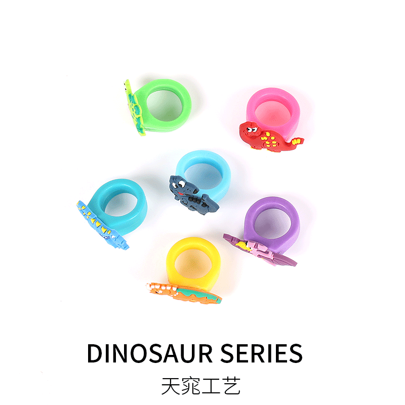 Personalized cartoon PVC dinosaur ring, creative soft rubber doll ring wholesale, dinosaur pattern jewelry and accessories 1 details Picture