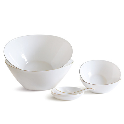 Opal Glassware White rimmed bowls, white jade porcelain bowls, soup bowls, noodle bowls, salad bowls Item Picture