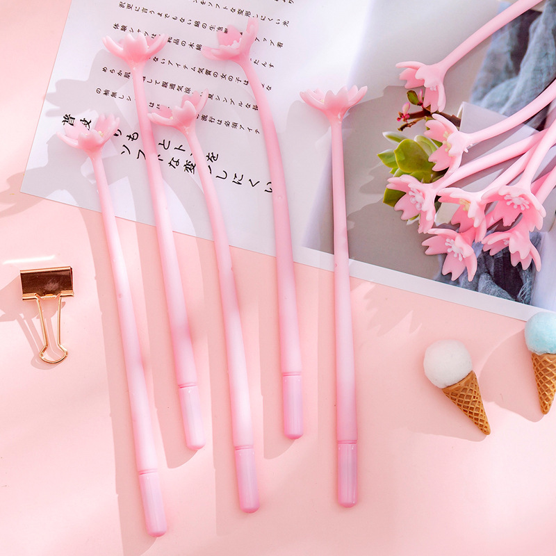 South Korea Creative Beautiful Cherry Blossom Neutral Pen Small Fresh And Lovely Flower Pen Student Exam Writing Signature Pen Pen details Picture