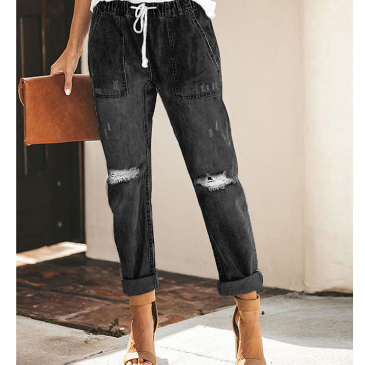 New 2022 summer export supply sexy and elegant European and American denim straight-leg jeans, loose and tight plus-size women's jeans details Picture