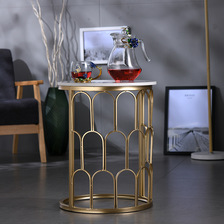 客厅现代简约玻璃茶桌 卧室书房大理石茶几圆形铁艺创意小桌子
