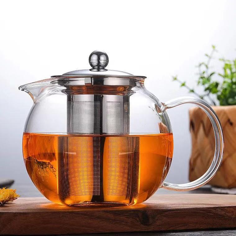 Apple steel glass teapot, stainless steel filter teapot for brewing, high-temperature resistant flower teapot, household tea sets