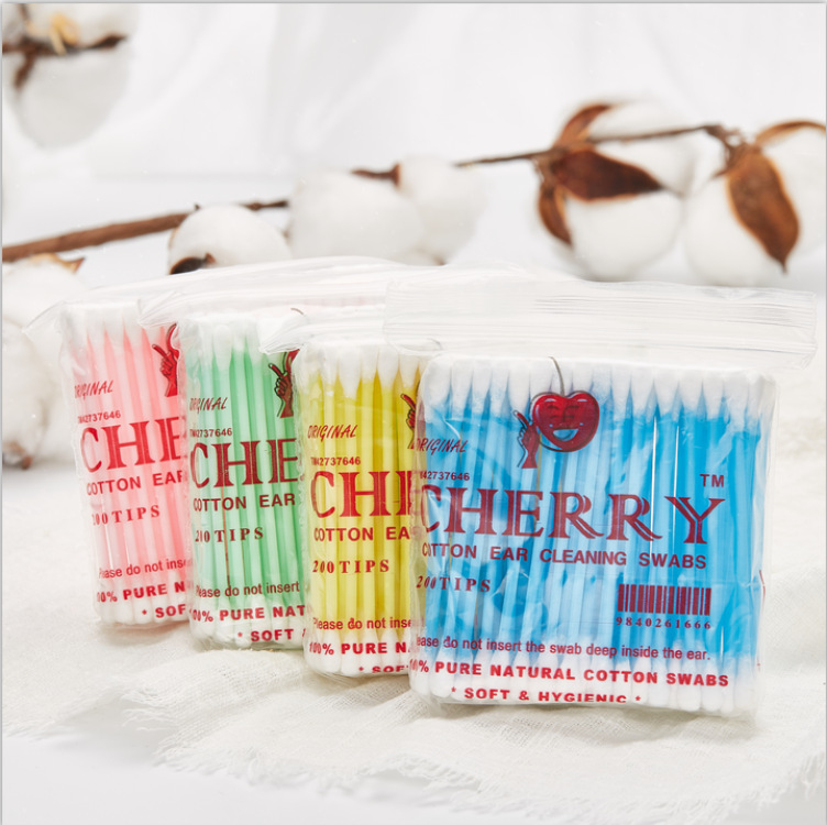 禾竣厂家直销一次性双头清洁美容卸妆卫生 彩色塑棒棉签袋装100支