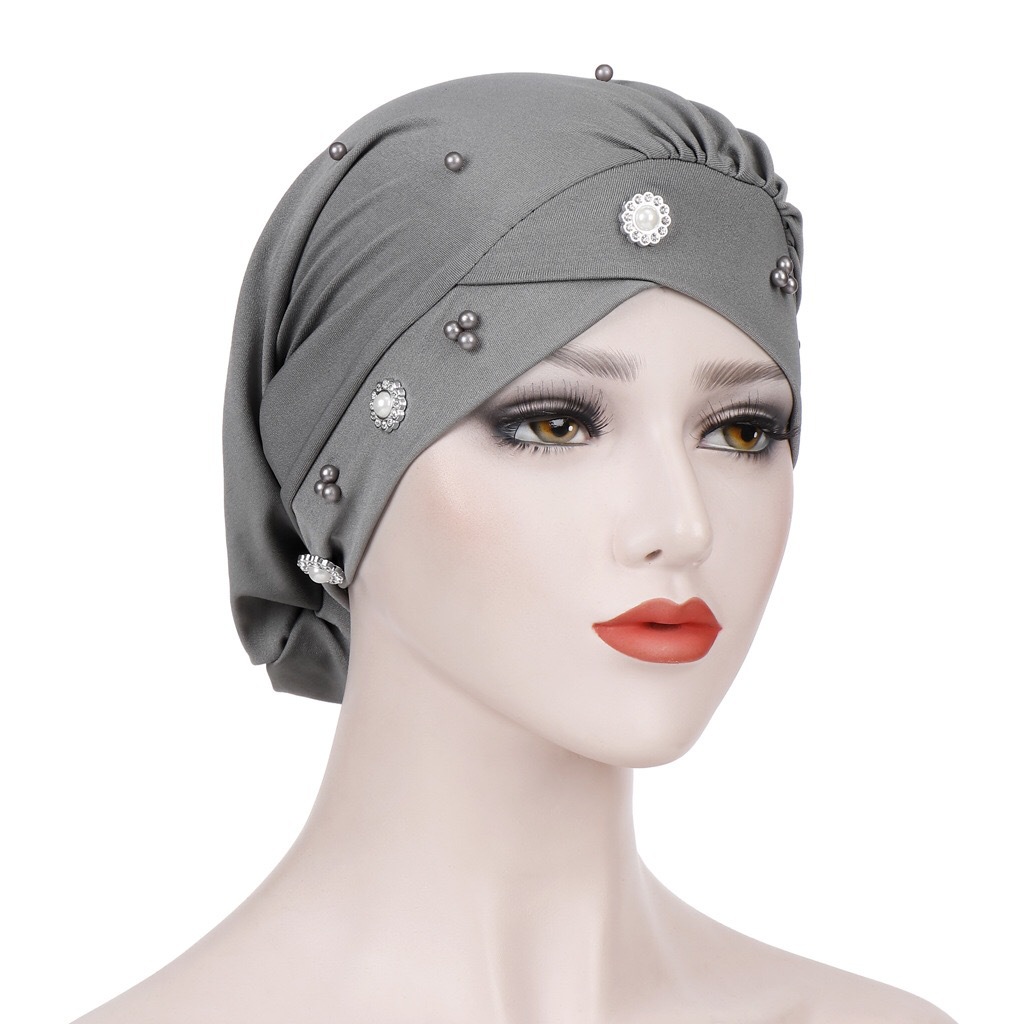 Aliexpress forehead cross-pleated small Daisy beaded headscarf cap, sleeping cap, chemotherapy cap, Muslim headscarf cap Item Picture