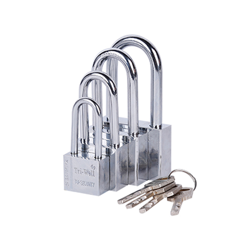Row blade padlock, open lock, electroplated padlock, square blade imitation stainless steel padlock, wholesale warehouse locking Item Picture