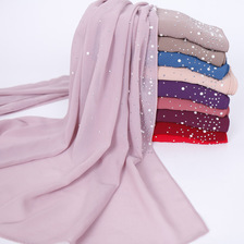 新款马来西亚单色烫钻长巾批发 烤瓷饰品珍珠雪纺优质围巾 YW98