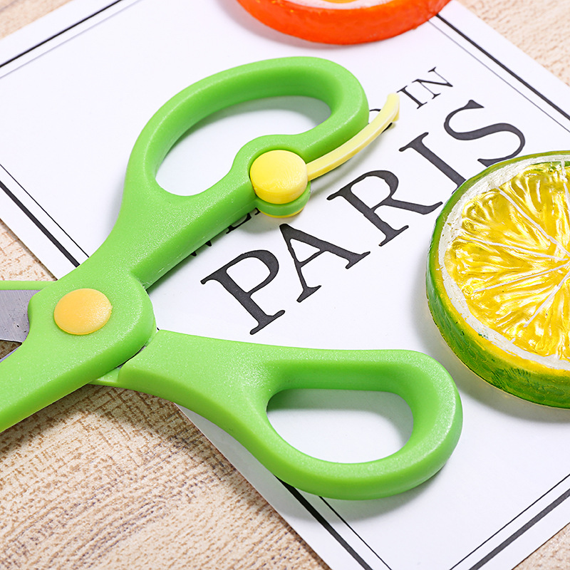 Students labor saving spring scissors anti clipping hand children learn office scissors diy making scissors kindergarten Specification drawing