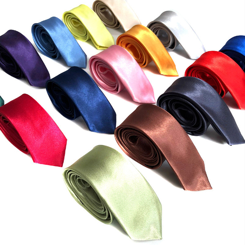 单色领带现货供应韩版纯色窄领带5cm外贸男士色丁手打领带详情图3