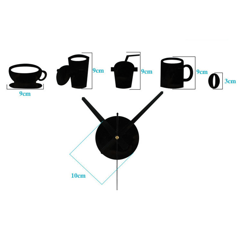 趣味生活咖啡杯DIY时钟挂钟 时尚创意趣味立体镜面墙钟（有吸管）详情图5