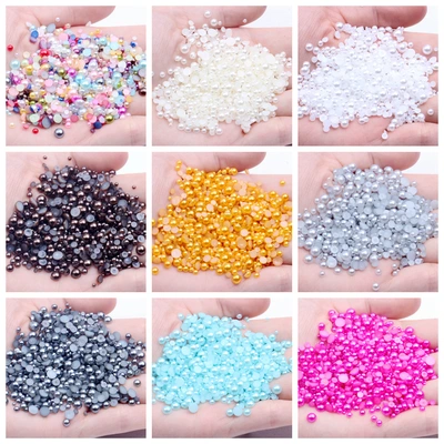 1.5-14Mm Color Flat Bottom Half Round Pearl Loose Bead Hairpin Diy Accessories Mobile Phone Resin Material Accessories