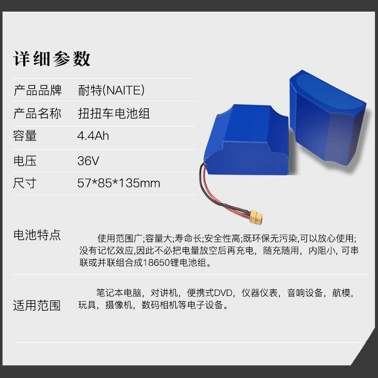 永达佳耐特1/扭扭车电池组产品图