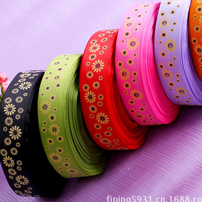 Printed Polyester Ribbon Color Braid Ribbon Multi-Color Small Flower Print Plain Ribbon Diy Handmade Headwear Decorative Ribbon Application Scenario