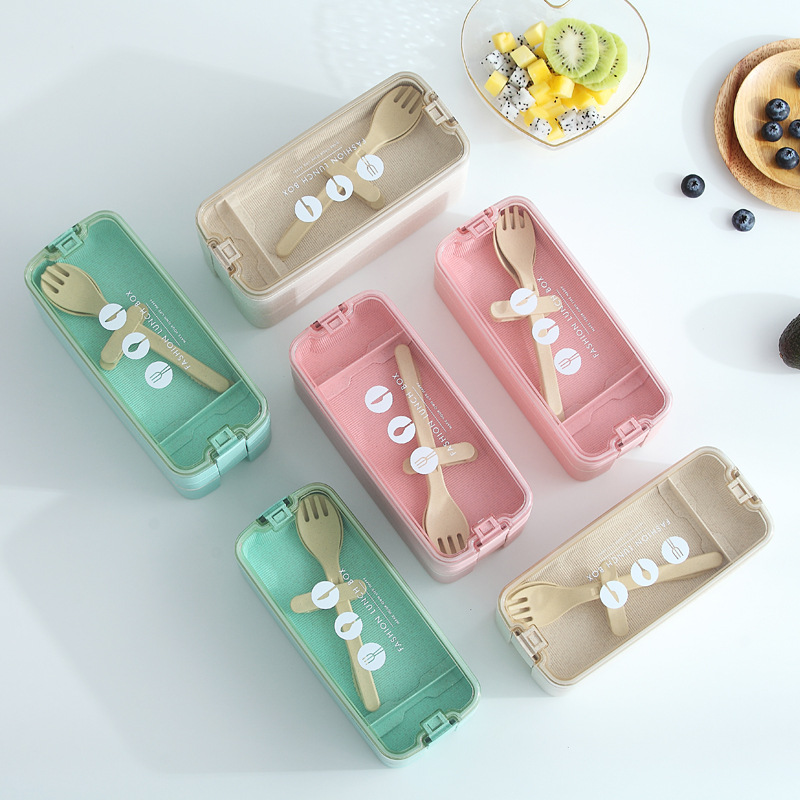 Creative Wheat Three-layer lunch box 1.1L Student Office Lunch Box Microwaveable Japanese bento box Application Scenario