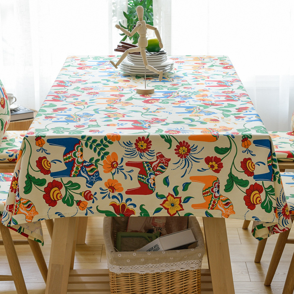 Henggang Cross-border modern, simple, fashionable, creative, elegant and high-end wish printed tablecloth, country style tablecloth, pure cotton fabric tablecloth, rectangular coffee table cloth, book tablecloth Specification image