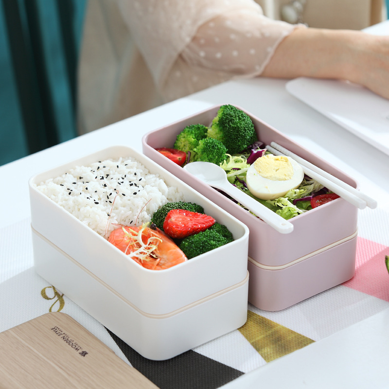 Instagram Double Lunch Box Plastic Split Bento Box Cross-Border Adult Students Can Microwave Lunch Box Specification drawing
