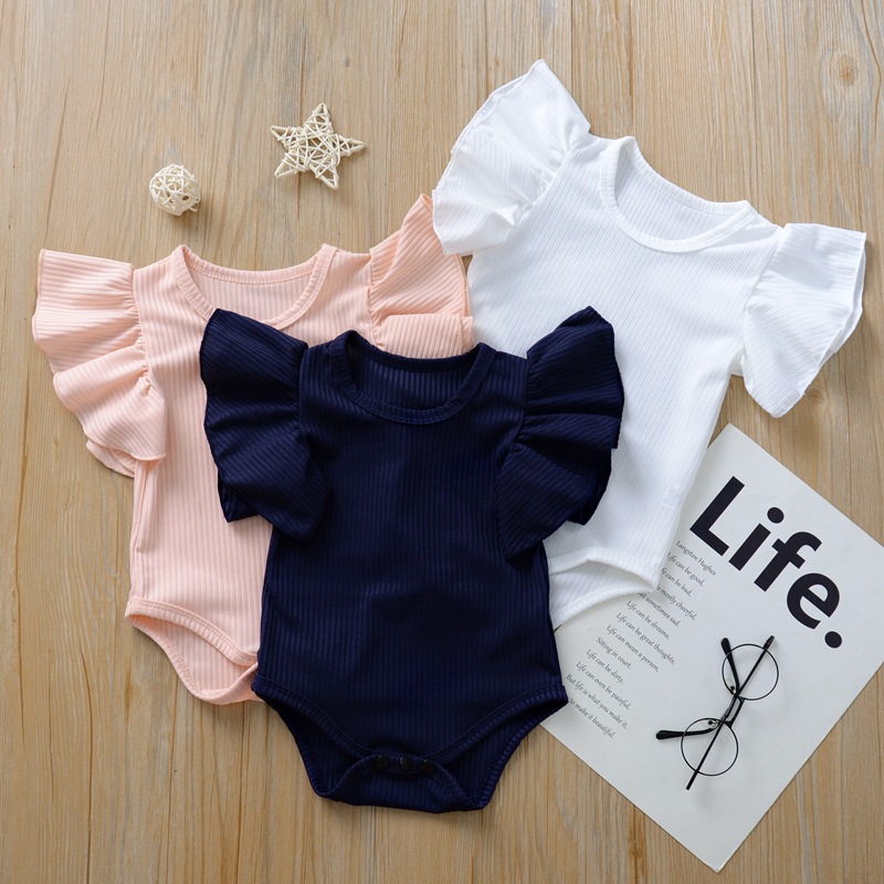 H1165#婴童连体哈衣大花边袖女童ins欧美跨境爬服三角包屁童哈衣