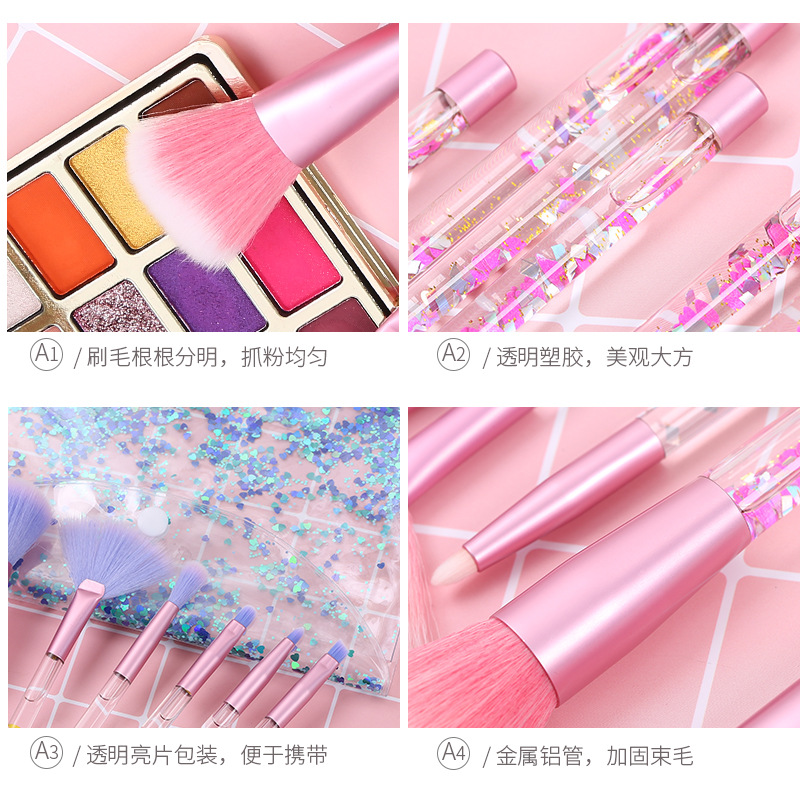 Quicksand Glitter Makeup Brush Set Quicksand Liquid Oil Handle 7 Clear Crystal Glitter And Diamond Handle Makeup Brushes Item Picture