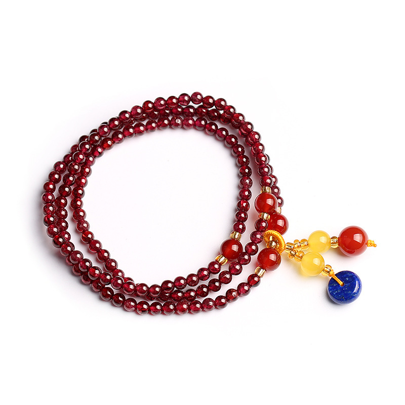 Natural 3.5mm purple-toothed garnet bracelet with multiple loops of yellow crystal flowers Item Picture