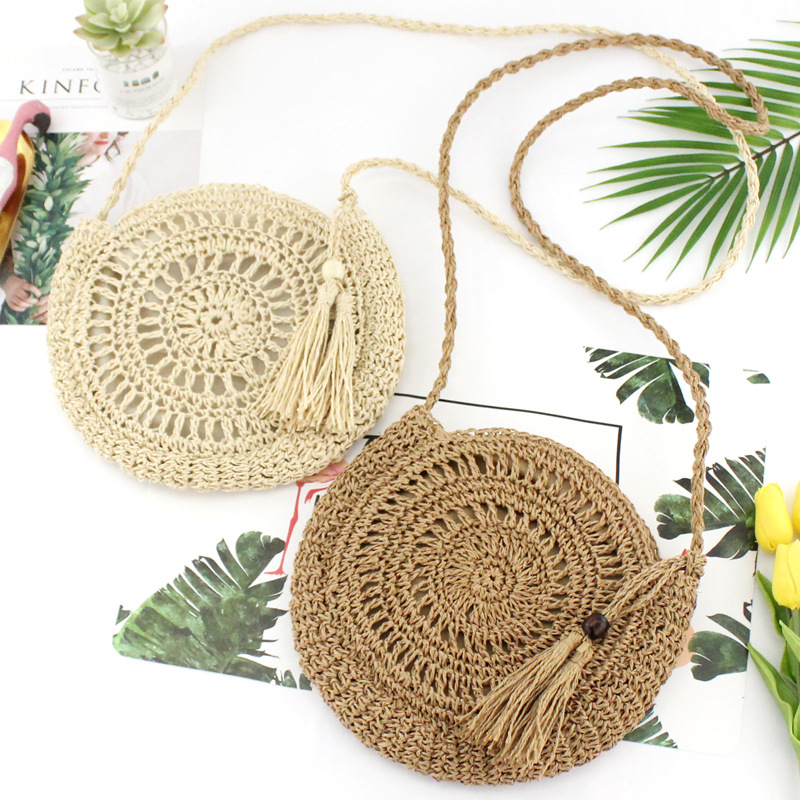 Ins New Fringe Straw Bag Single Shoulder Casual Paper Rope Big Flower Braided Bag Beach Women Bag