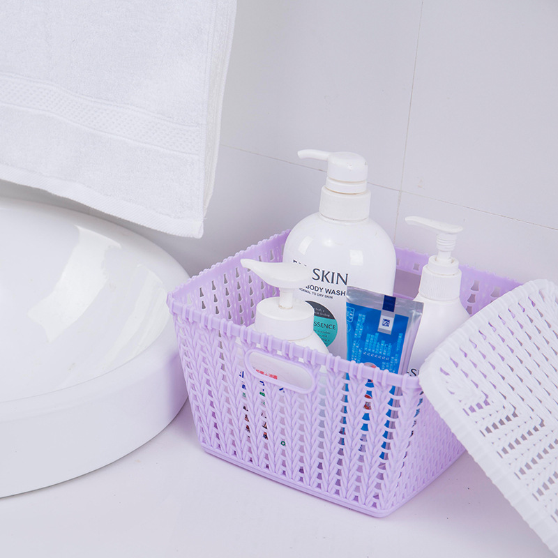 Imitation Rattan Storage Basket With Cover Storage Basket Creative Storage Basket Drain Hollow Basket Pp Material Finishing Frame Application Scenario
