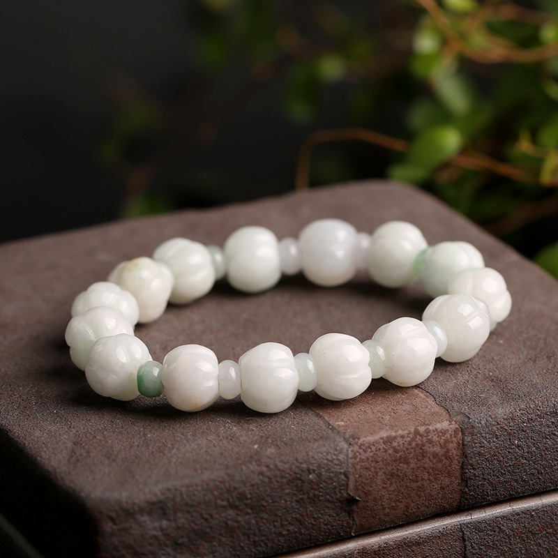 天然翡翠玉石手链 10mm翡翠玉石南瓜珠手串手链 时尚男女情侣款