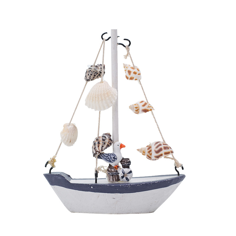 地中海风格贝壳裂纹小船摆设木质帆船模型小摆件儿童创意手工艺船（价格面议）详情图5