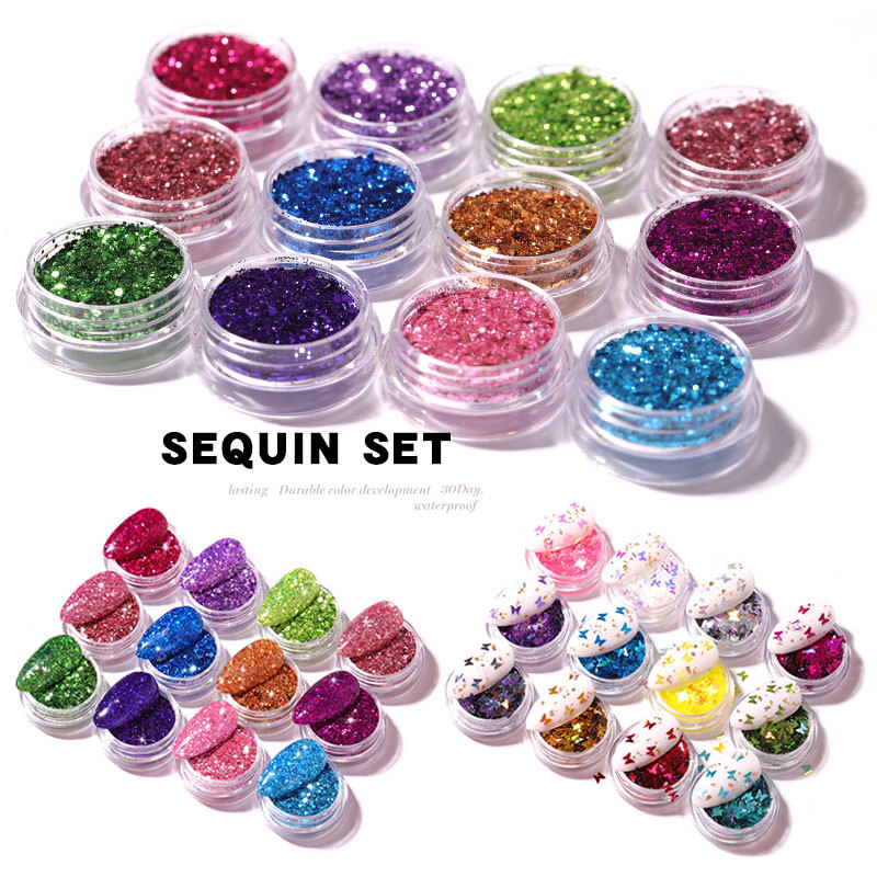 12 color mix Nail sequins Laser Phantom Star Butterfly Micky DIY nail decoration sequins cross border