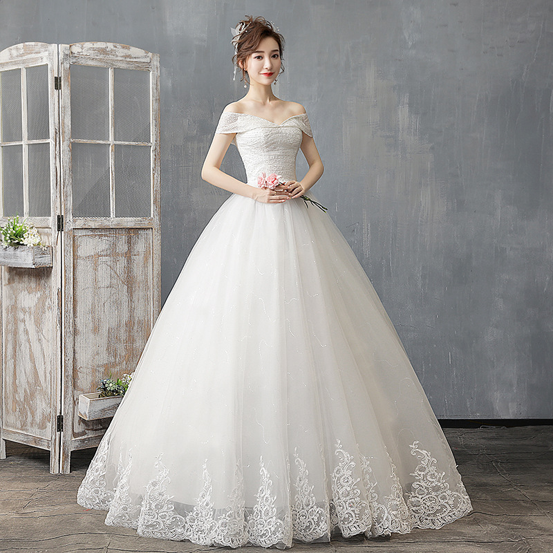 新款时尚韩式新娘婚纱礼服 抹胸齐地一字肩婚纱礼服详情图3