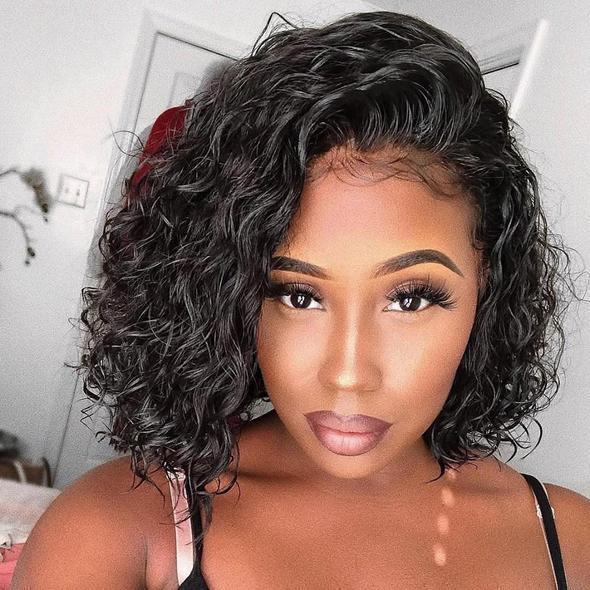 Synthetic fiber front lace wigs, European and American wigs, women's short curly hair, African small curly hair wigs, headgear manufacturer in stock