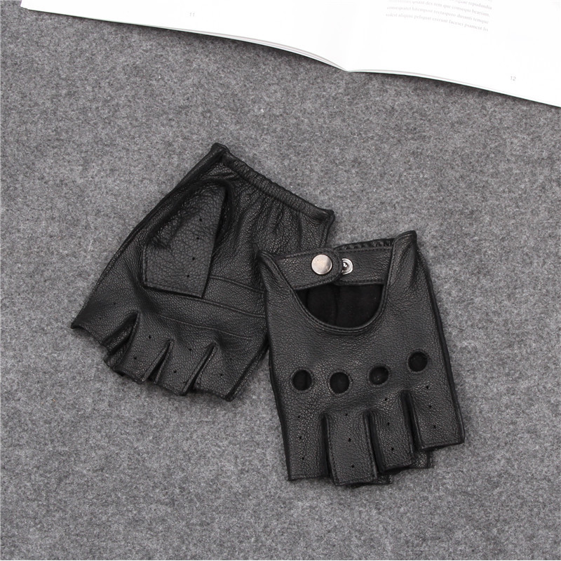 Motocicleta venado medio dedo guantes para hombres deportes ciclismo de fitness retro ciclismo respirable dedo desnudo guantes de cuero de vaca Specification image
