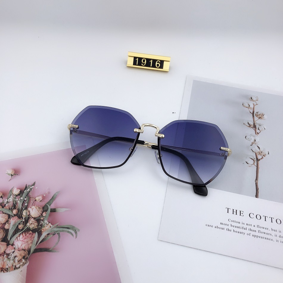 New round face sunglasses, Korean style trendy sunglasses, UV-resistant frameless glasses, cross-border Internet celebrity 1916